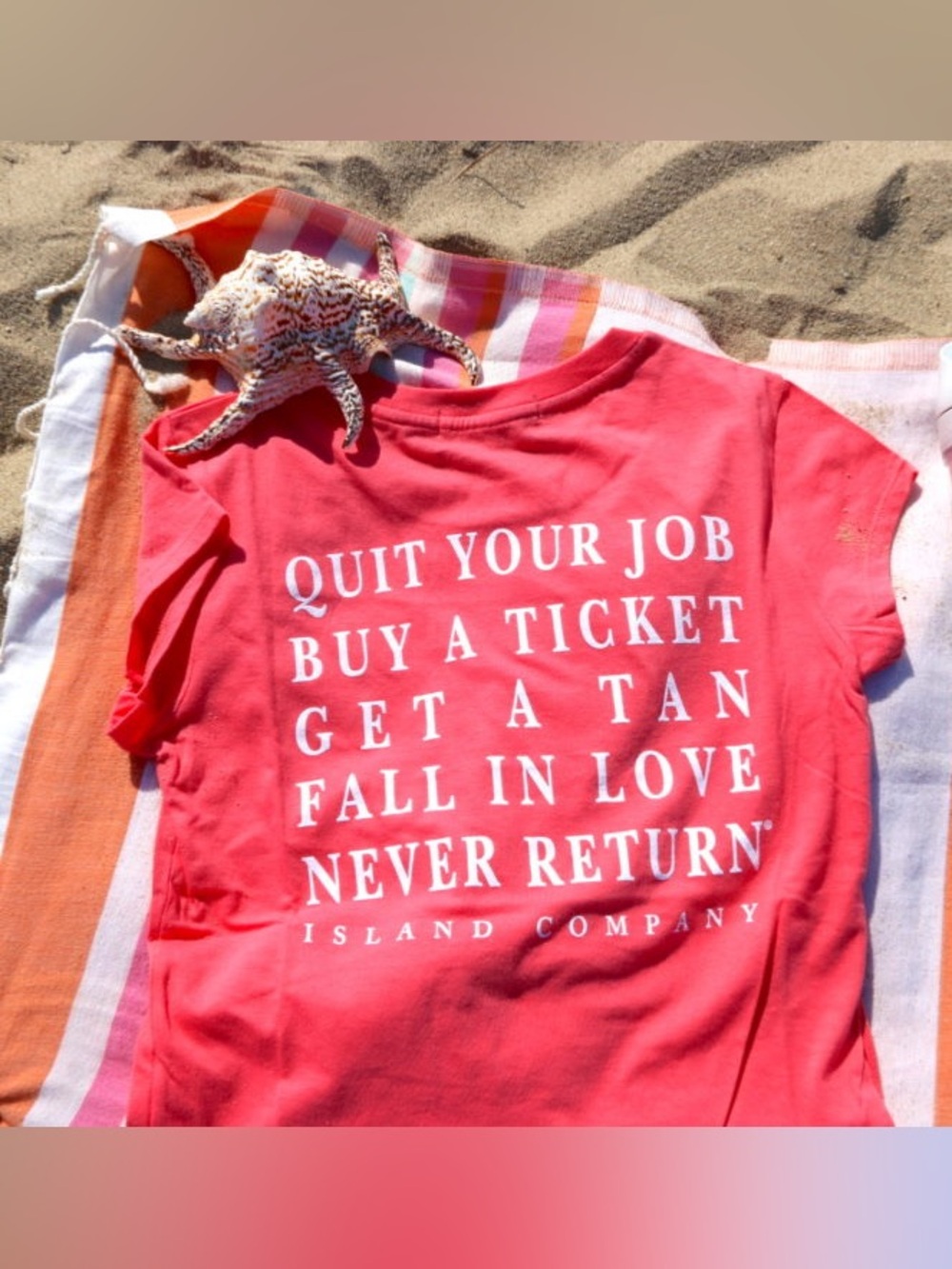 Island Company Coral Pink Graphic Tee with White Lettering
